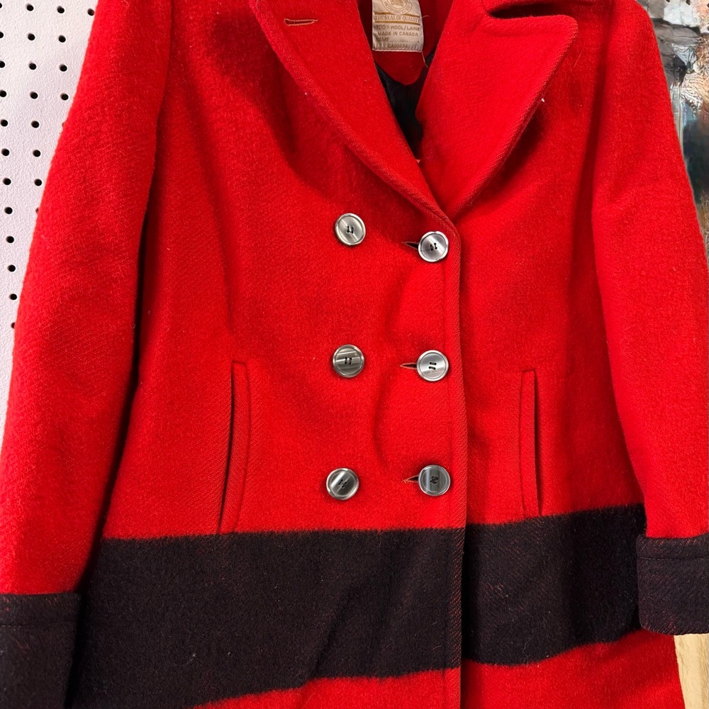 Hudson's Bay Wool Coat: Vintage Red Point Blanket Jacket, Double Breasted (S/M)